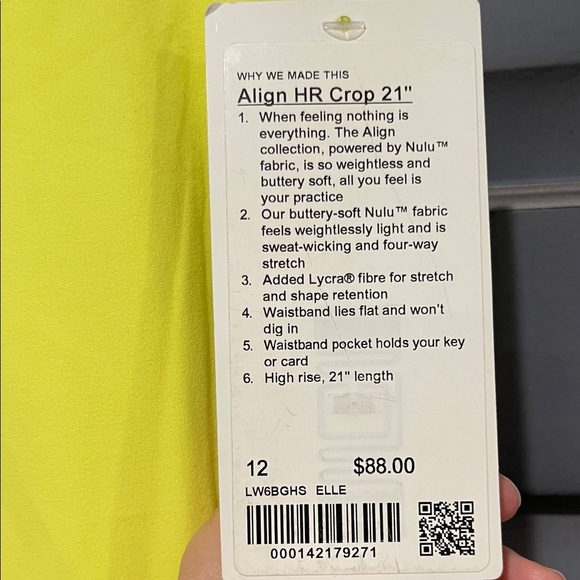 Lululemon Align HR Crop 21 “ Bright Yellow Women’s 12 NWT - Picture 4 of 9